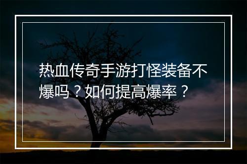 热血传奇手游打怪装备不爆吗？如何提高爆率？