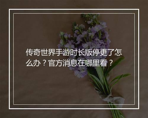 传奇世界手游时长版停更了怎么办？官方消息在哪里看？