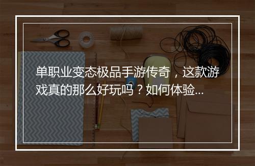 单职业变态极品手游传奇，这款游戏真的那么好玩吗？如何体验？