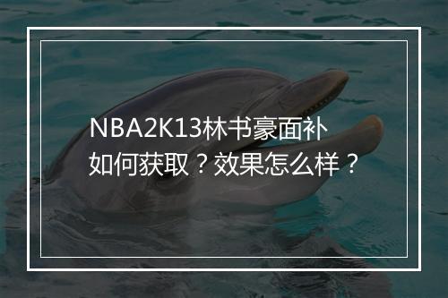 NBA2K13林书豪面补如何获取？效果怎么样？
