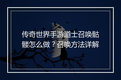 传奇世界手游道士召唤骷髅怎么做？召唤方法详解