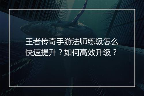 王者传奇手游法师练级怎么快速提升？如何高效升级？