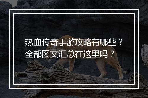 热血传奇手游攻略有哪些？全部图文汇总在这里吗？