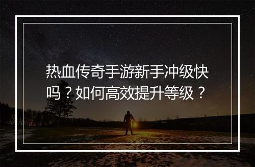 热血传奇手游新手冲级快吗？如何高效提升等级？