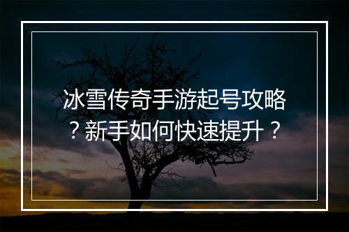 冰雪传奇手游起号攻略？新手如何快速提升？