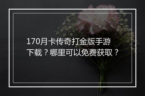 170月卡传奇打金版手游下载？哪里可以免费获取？