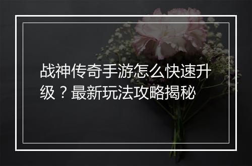 战神传奇手游怎么快速升级？最新玩法攻略揭秘