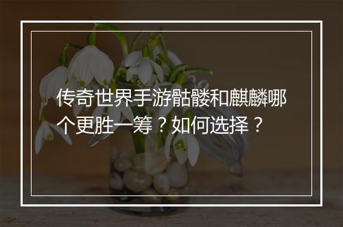 传奇世界手游骷髅和麒麟哪个更胜一筹？如何选择？