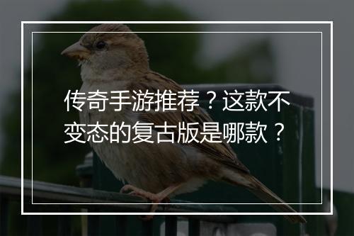 传奇手游推荐？这款不变态的复古版是哪款？