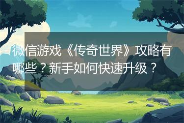 微信游戏《传奇世界》攻略有哪些？新手如何快速升级？