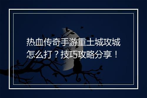 热血传奇手游重土城攻城怎么打？技巧攻略分享！