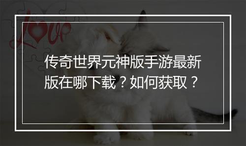 传奇世界元神版手游最新版在哪下载？如何获取？