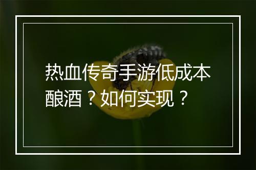 热血传奇手游低成本酿酒？如何实现？