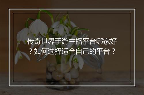 传奇世界手游主播平台哪家好？如何选择适合自己的平台？