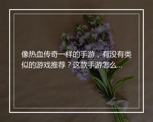 像热血传奇一样的手游，有没有类似的游戏推荐？这款手游怎么玩？