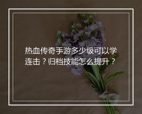 热血传奇手游多少级可以学连击？归档技能怎么提升？
