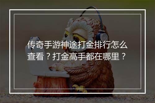 传奇手游神途打金排行怎么查看？打金高手都在哪里？