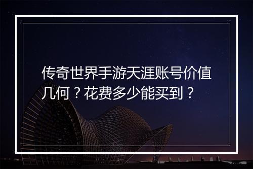 传奇世界手游天涯账号价值几何？花费多少能买到？