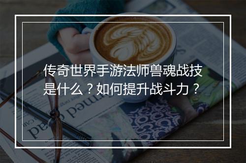 传奇世界手游法师兽魂战技是什么？如何提升战斗力？