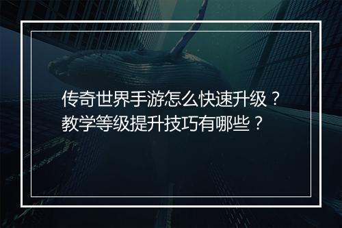 传奇世界手游怎么快速升级?教学等级提升技巧有哪些?