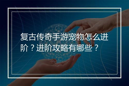 复古传奇手游宠物怎么进阶？进阶攻略有哪些？
