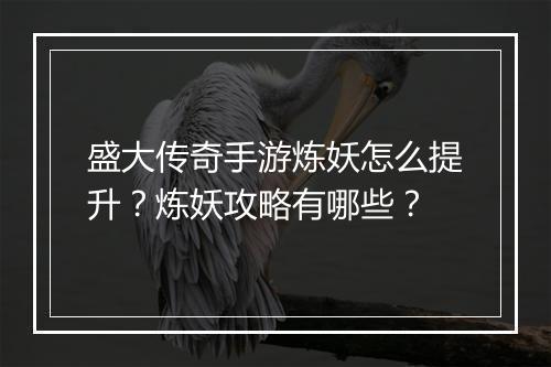 盛大传奇手游炼妖怎么提升？炼妖攻略有哪些？