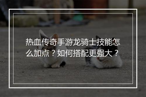 热血传奇手游龙骑士技能怎么加点？如何搭配更强大？
