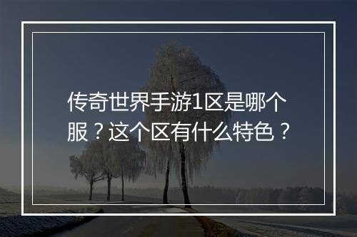传奇世界手游1区是哪个服？这个区有什么特色？
