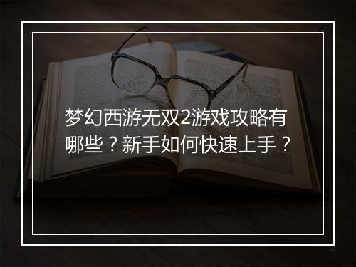 梦幻西游无双2游戏攻略有哪些？新手如何快速上手？