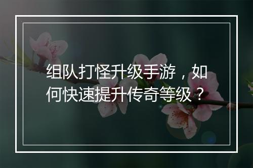 组队打怪升级手游，如何快速提升传奇等级？