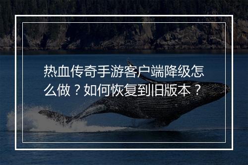 热血传奇手游客户端降级怎么做？如何恢复到旧版本？
