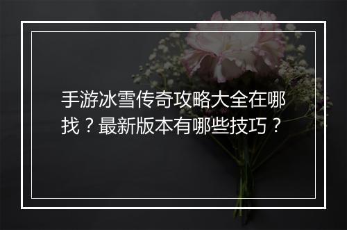 手游冰雪传奇攻略大全在哪找？最新版本有哪些技巧？