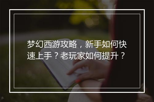 梦幻西游攻略，新手如何快速上手？老玩家如何提升？