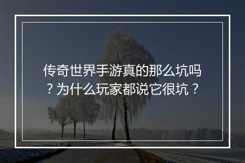 传奇世界手游真的那么坑吗？为什么玩家都说它很坑？