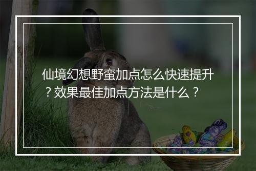 仙境幻想野蛮加点怎么快速提升？效果最佳加点方法是什么？