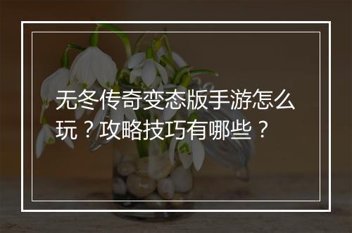 无冬传奇变态版手游怎么玩？攻略技巧有哪些？