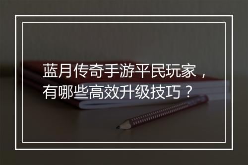 蓝月传奇手游平民玩家，有哪些高效升级技巧？