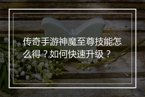 传奇手游神魔至尊技能怎么得？如何快速升级？