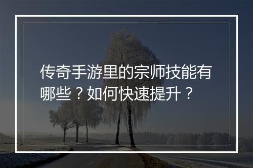 传奇手游里的宗师技能有哪些？如何快速提升？
