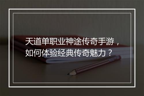 天道单职业神途传奇手游，如何体验经典传奇魅力？