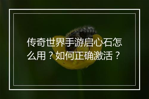 传奇世界手游启心石怎么用？如何正确激活？