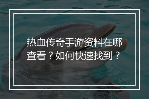 热血传奇手游资料在哪查看？如何快速找到？
