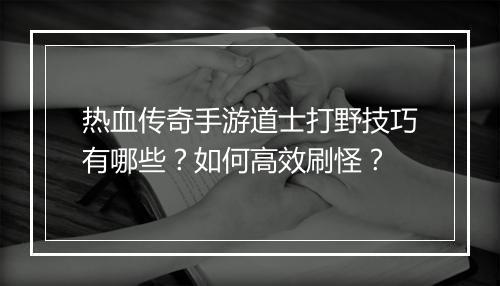 热血传奇手游道士打野技巧有哪些？如何高效刷怪？