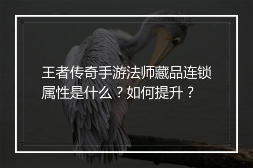 王者传奇手游法师藏品连锁属性是什么？如何提升？