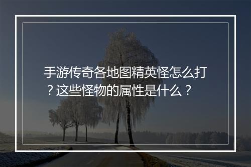 手游传奇各地图精英怪怎么打？这些怪物的属性是什么？