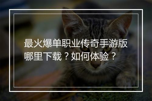 最火爆单职业传奇手游版哪里下载？如何体验？