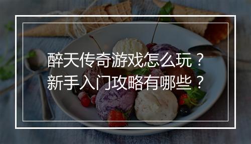 醉天传奇游戏怎么玩？新手入门攻略有哪些？