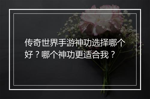 传奇世界手游神功选择哪个好？哪个神功更适合我？