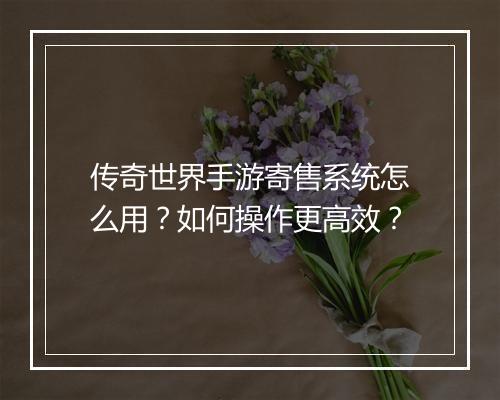 传奇世界手游寄售系统怎么用？如何操作更高效？