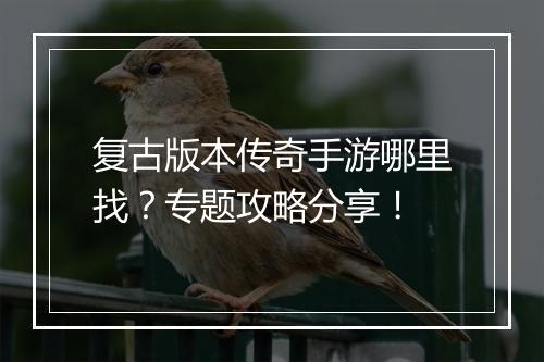 复古版本传奇手游哪里找？专题攻略分享！